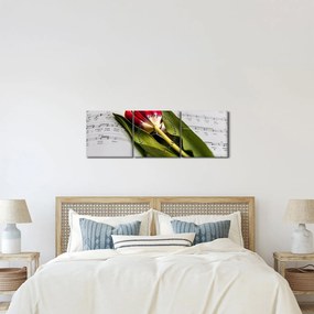 Obraz červeného tulipánu (s hodinami) (90x30 cm)