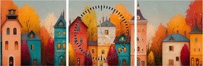 Obraz - Jesenná dedina (s hodinami) (90x30 cm)