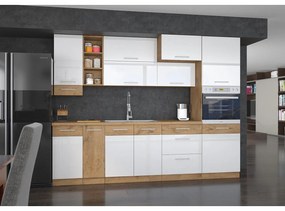 Kuchyňa Woodline III, Farby: dub lancelot / matera, Osvetlenie: osvetlenie LED biele, Drez: nie, Pracovná doska:: áno