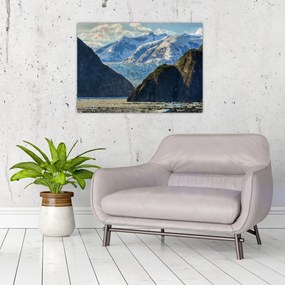 Sklenený obraz krajiny s horami (70x50 cm)