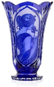 Bohemia Crystal Ručne brúsená váza Primrose Feather Modrá 305mm
