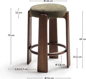 Zelená/v tmavo prírodnej farbe barová stolička z jaseňového dreva (výška sedadla 75 cm) Granite – Kave Home