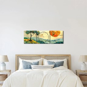 Obraz - Ilustrácia krajiny (s hodinami) (90x30 cm)