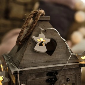 DECOLED Svetelná reťaz LED na batérie, 10 teplých bielych LED diód, 2 m, drevení anjeli