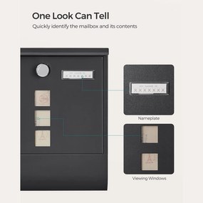 Moderná poštová schránka s držiakom na noviny, čierna