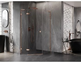 Mexen Lunar, L päťuholníkový sprchový kút naklápací doľava 80 x 100 cm, 8mm číre sklo, profil medená matná, 831L-080L-100P-65-00-L