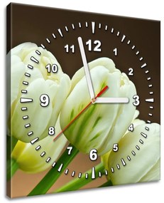 Gario Obraz s hodinami Nádherné biele tulipány Rozmery: 100 x 40 cm