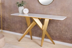 Konzola ART LIVING 140 cm, keramická, biela, mramorová doska s rámom v šampansko-zlatej farbe