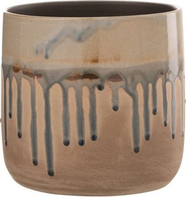 Béžový keramický obal na kvetináč so stekajúcou glazúrou Droplet - Ø 18*18 cm