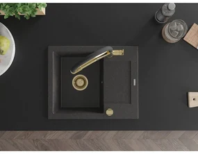 Mexen Enzo, granitový drez 576x465x174 mm, 1-komorový a drezová batéria Duo, čierna škvrnitá, 6506-76-671701-57-G