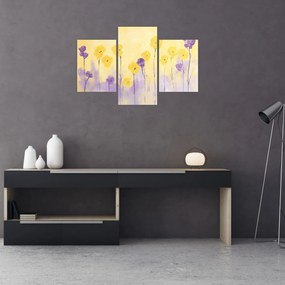 Obraz - Fialové a žlté kvietky (90x60 cm)