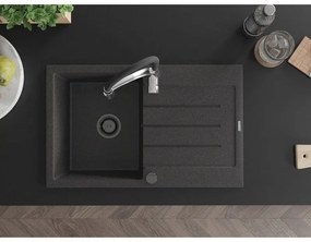 Mexen Bruno, 1-komorový granitový drez 795x495x200 mm a drezová batéria Aster, čierna škvrnitá, 6513-76-73450-07-B