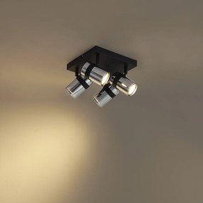 Stropný reflektor čierny s dymovým sklom 4-svetlá otočný a naklápací - Gianni