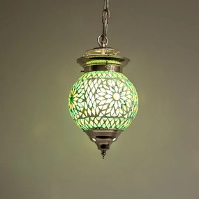 Turecká závesná lampa tvar Globe mozaika orient EMERALD Ø15