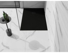 Mexen Stone+, obdĺžniková vanička z minerálneho kompozitu 110 x 90 cm, čierna, čierna krytka, 44709011-B