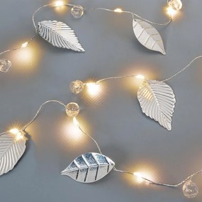 Osvetlenie perly a strieborné listy, 20 LED, tep. biela,2 ks