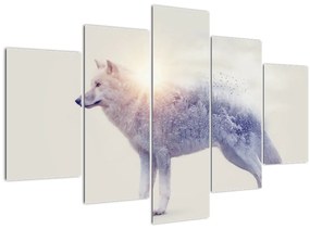 Obraz - Arktický vlk zrkadliaci divokú krajinu (150x105 cm)