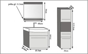 Kúpeľňový nábytok Belini šedý lesk / šedý mat + umývadlo + zrkadlo  ROD PM 3/0/W/SSR/0/ZW