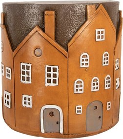 Hnedý tehlový odkladací stolík s domčekmi Amster - Ø 39*40 cm
