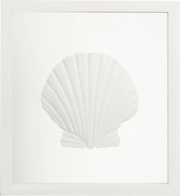 Biely drevený štvorcový rámček s mušlí - 33 * 4,1 * 35,5 cm