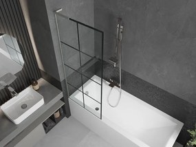 Mexen Next L, 1-krídlová vaňová zástena 70 x 150 cm, 6mm číre sklo-čierny vzor, 6mm číre sklo, profil brúsená oceľ, 895-070-000-03-77-97