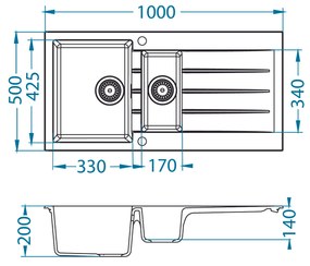 ALVEUS CZ CADIT 80 bílý 11 + pop up sifon 1000x500x200 mm