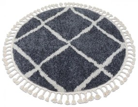 Okrúhly koberec BERBER CROSS B5950, sivo - biely, strapce, Maroko Shaggy