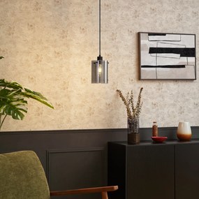 Dizajnové závesné svietidlo čierne s dymovým sklom - Domo