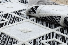 Koberec MAROC P662,  čierno-biely, vzor diamant,Marocký Shaggy