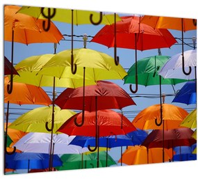 Sklenený obraz farebných dáždnikov (70x50 cm)