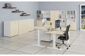 Kombinovaná kancelárska skriňa PRIMO WHITE, dvere na 4 poschodia, 2128 x 800 x 420 mm, biela/breza