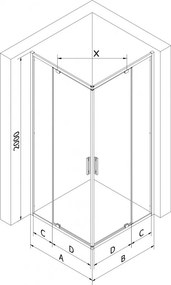 Mexen Exo, výklopný štvorcový sprchový kút 90 x 90 cm, číre sklo, zlatá, 8110-090-090-50-00