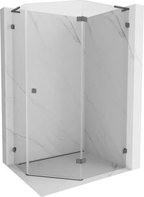 Mexen Lunar, L pravý výklopný päťuholníkový sprchový kút 90x80 cm, 8mm číre sklo, profil grafit brúsený, 831L-090P-080L-66-00-P