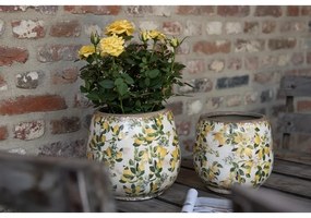 Béžový keramický obal na kvetináč s citrónmi Lemons L - Ø 18*17 cm