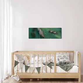 Obraz - Rybári na rieke (s hodinami) (90x30 cm)