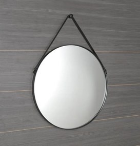 Sapho Sapho, ORBITER guľaté zrkadlo s LED osvetlením, kožený popruh, ø 60cm, čierna mat, ORL060