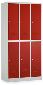 Kovová šatňová skrinka - 6 boxov, 90 x 45 x 185 cm, cylindrický zámok, červená - ral 3000