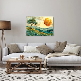 Sklenený obraz - Ilustrácia krajiny (70x50 cm)