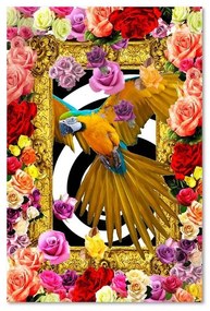 Obraz na plátně Papoušek Barevné květiny Růže - 80x120 cm