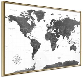 Artgeist Plagát - Monochrome Map [Poster] Veľkosť: 60x40, Verzia: Zlatý rám