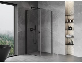 Mexen Mist-B, 1-krídlový výklopný sprchový kút 75 x 75 cm, číre sklo, čierny profil, 8A2T-075-075-70-00