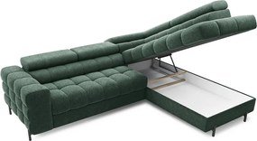 Zelená rozkladacia/s úložným priestorom rohová pohovka z textílie buklé (pravý roh/do L) Ferucce – ELTAP