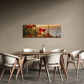 Obraz západu slnka s vlčími makmi (s hodinami) (90x30 cm)