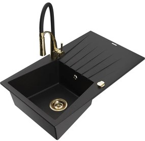 Mexen Cesar, 1-komorový granitový drez 775x470x190 mm a drezová batéria Aster, čierna, 6514-77-73450-57-G