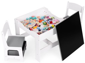 EcoToys Detská zostava nábytku, stôl + 2 stoličky, tabuľa - biela ECOTOYS