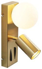 Moderné mosadzné nástenné svietidlo s 2 svetlami, nastaviteľné s portom USB-C - Lesly