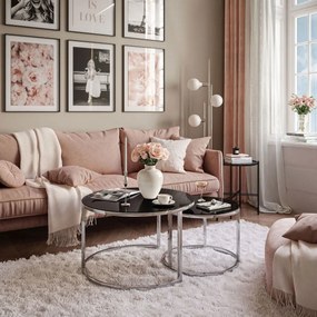 OKRÚHLY KONFERENČNÝ STOLÍK LEONARDO 2 v 1 ČIERNE SKLO + CHRÓM