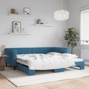 Denná posteľ s rozkladacou posteľou modrá 100x200 cm zamat 3197777