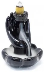 Stojan na vonné kužele "Tečúci Dym" - Ruka a Lotosový Kvet