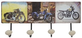 Nástenný kovový vešiak so 4-mi háčikmi Retro Moto - 40*7*18 cm